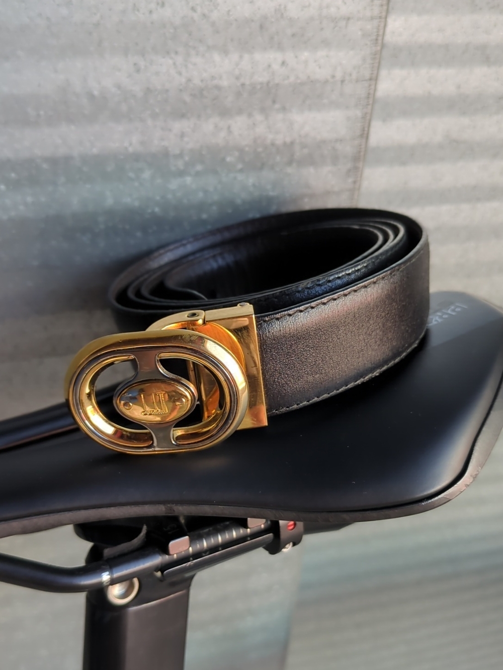Dunhill Men's Black Leather Belt with Gold Double-Loop Buckle